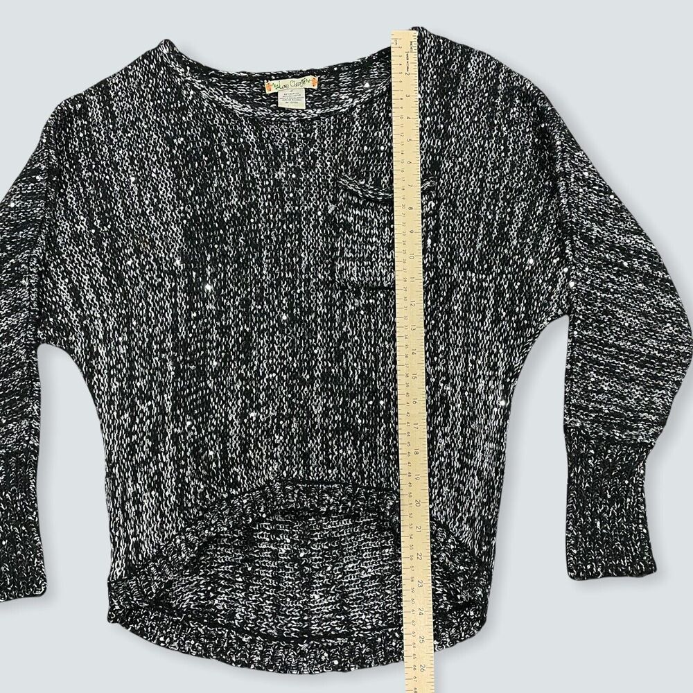 Love Change Womens Sweater Knit Pullover Long Sleeve Pocket Black White Small - Picture 3 of 8